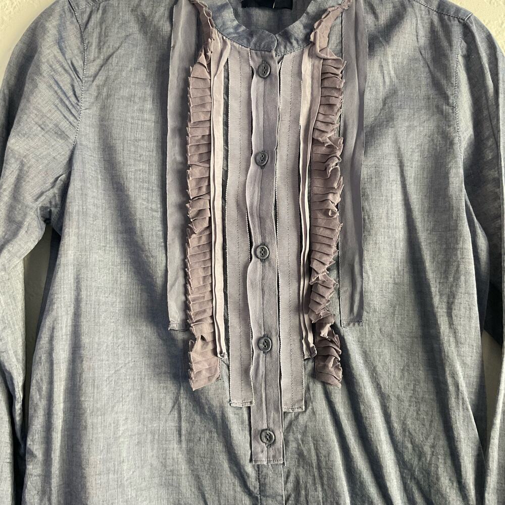 Gap Cotton Chambray Mixed Media Button Down Blous… - image 4